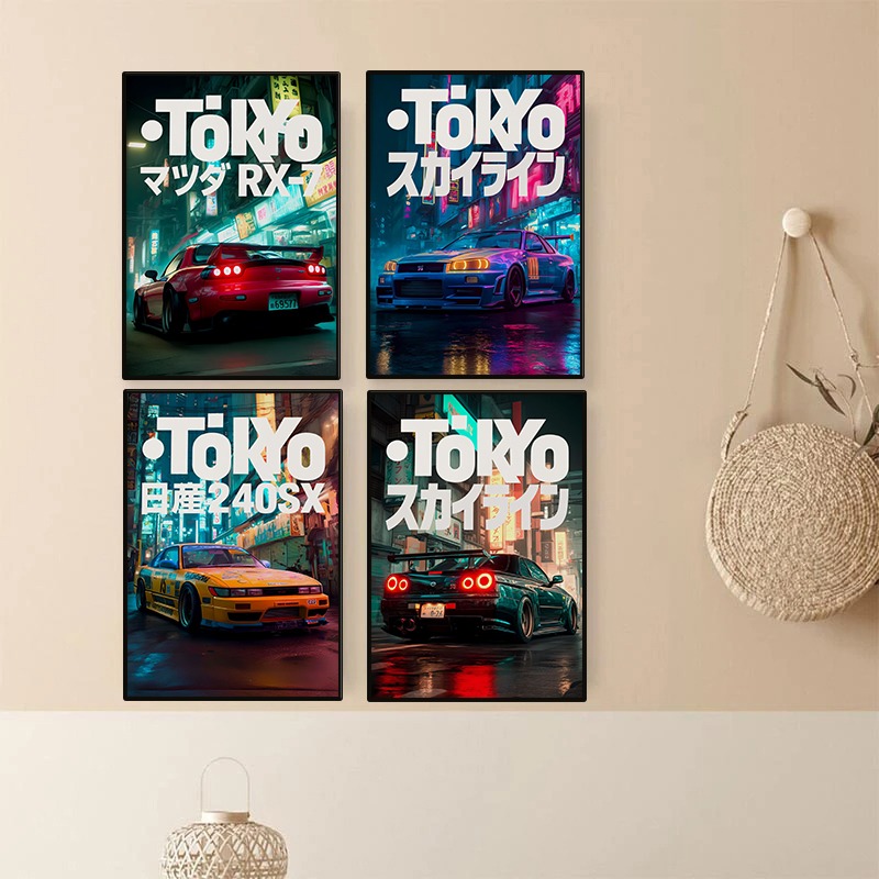 Japanese Car Lifestyle - Poster Mobil JDM Tokyo Vintage Neon