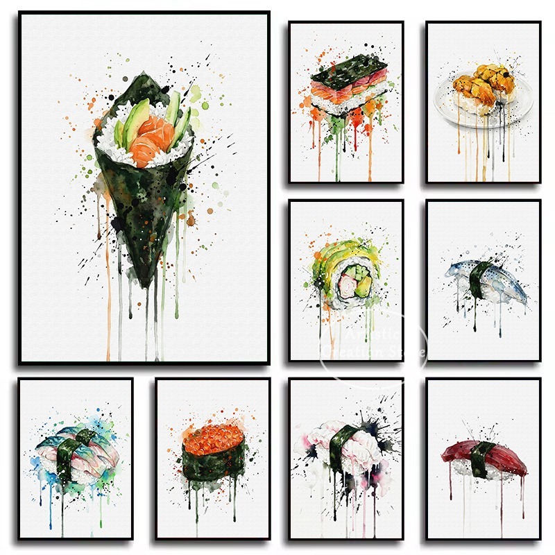 Japanese Lifestyle Food - Lukisan Kanvas Poster Makanan Jepang Sushi